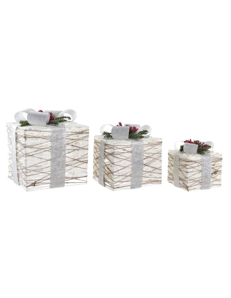 Set de boîtes décoratives DKD Home Decor LED Blanc Argenté 25 x 25 x 28 cm (3 Pièces)