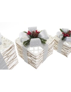 Set de boîtes décoratives DKD Home Decor LED Blanc Argenté 25 x 25 x 28 cm (3 Pièces) 2
