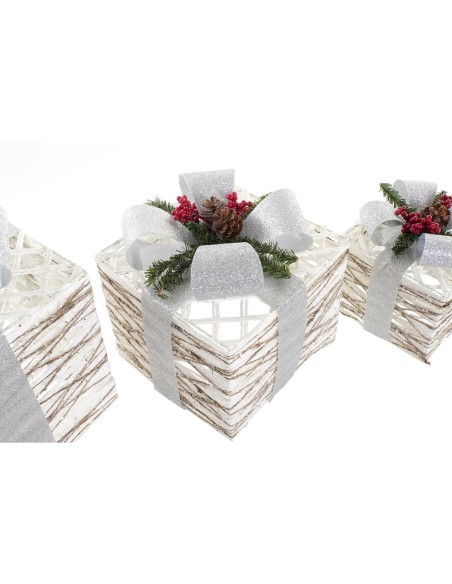 Set de boîtes décoratives DKD Home Decor LED Blanc Argenté 25 x 25 x 28 cm (3 Pièces)