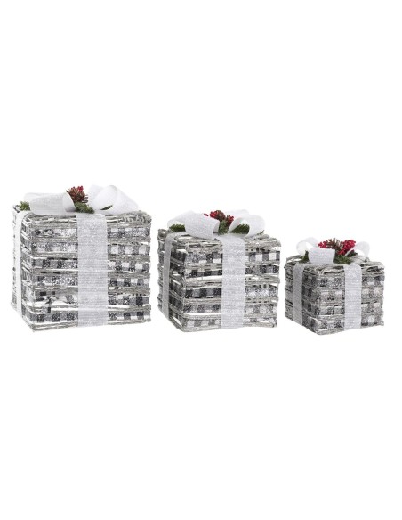 Set de boîtes décoratives DKD Home Decor LED Blanc Rouge Vert Argenté Métal Enneigé 25 x 25 x 29 cm (3 Pièces)