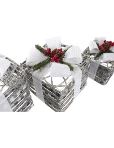 Set de boîtes décoratives DKD Home Decor LED Blanc Rouge Vert Argenté Métal Enneigé 25 x 25 x 29 cm (3 Pièces) 2