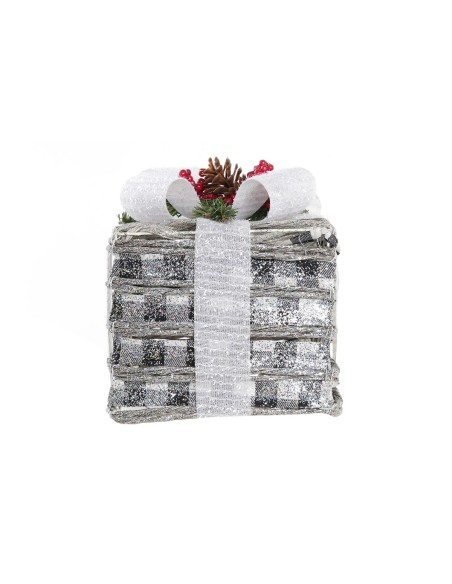 Set de boîtes décoratives DKD Home Decor LED Blanc Rouge Vert Argenté Métal Enneigé 25 x 25 x 29 cm (3 Pièces)