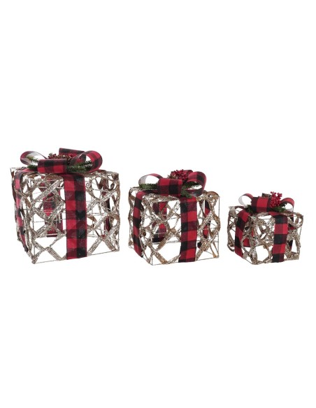 Set de boîtes décoratives DKD Home Decor LED Argenté Noir Rouge Rouge/Noir Rotin Paillettes 25 x 25 x 30 cm (3 Pièces)