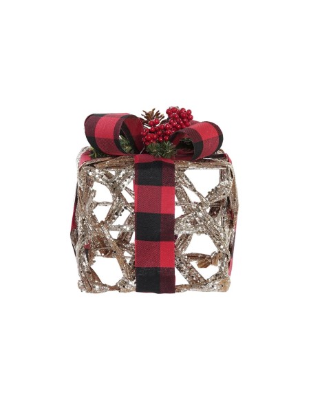 Set de boîtes décoratives DKD Home Decor LED Argenté Noir Rouge Rouge/Noir Rotin Paillettes 25 x 25 x 30 cm (3 Pièces)