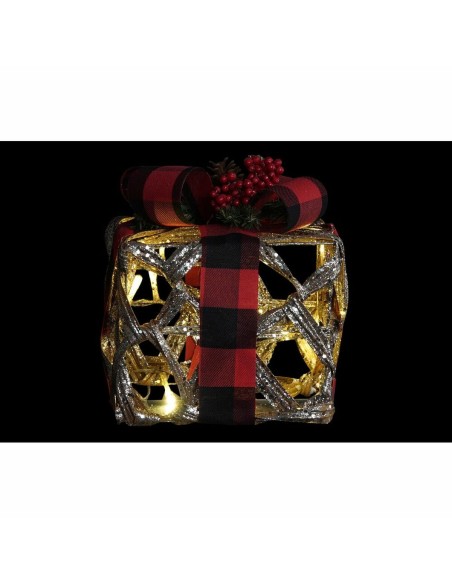 Set de boîtes décoratives DKD Home Decor LED Argenté Noir Rouge Rouge/Noir Rotin Paillettes 25 x 25 x 30 cm (3 Pièces)