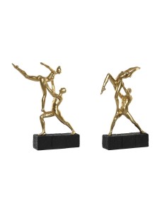 Figurine Décorative DKD Home Decor 21 x 5,5 x 25,5 cm Noir Doré Gymnaste (2 Unités)