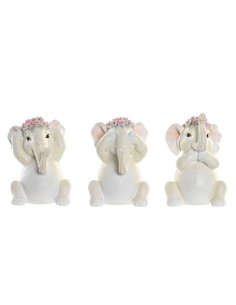 Figurine Décorative DKD Home Decor Eléphant Rose Blanc Résine (6 x 6,5 x 10 cm) (3 Unités)
