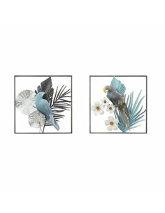 Décoration murale DKD Home Decor 50 x 7,6 x 50 cm Noir Gris Bleu Perroquet Tropical (2 Unités)