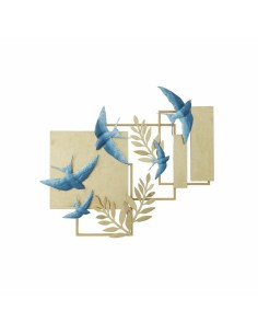Décoration murale DKD Home Decor Bleu Doré Métal Oiseau Glamour (84,5 x 8,3 x 72,4 cm)