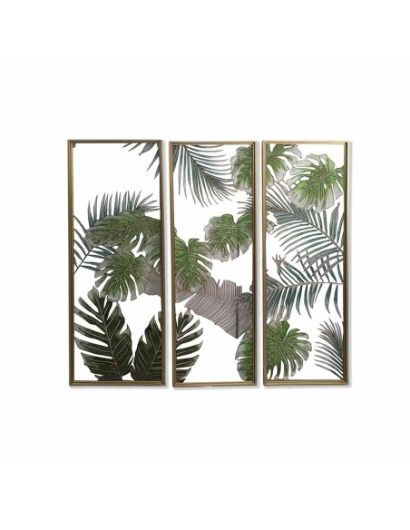 Toile DKD Home Decor 3 Pièces Tropical Feuille d'une plante (122 x 3 x 122 cm)