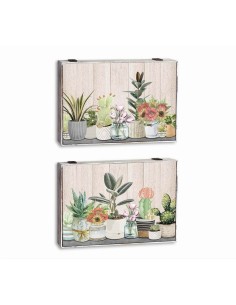 Boîte Décorative DKD Home Decor Vert Beige Bois MDF Pot Plante Compteur (2 Unités)