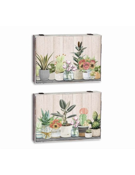 Boîte Décorative DKD Home Decor Vert Beige Bois MDF Pot Plante Compteur (2 Unités)