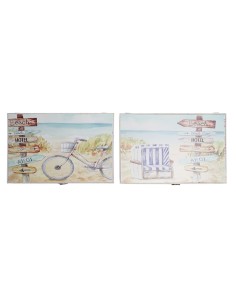Boîte Décorative DKD Home Decor Multicouleur Bois MDF Plage méditerranéen Compteur (2 Unités)