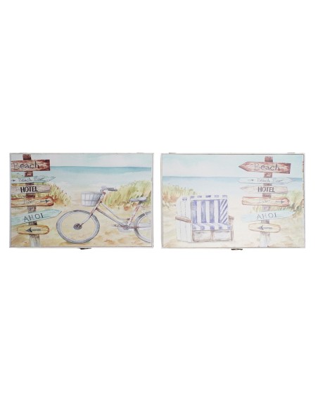 Boîte Décorative DKD Home Decor Multicouleur Bois MDF Plage méditerranéen Compteur (2 Unités)
