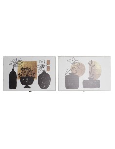 Boîte Décorative DKD Home Decor Blanc Noir Doré Bois MDF Moderne Vase (2 Unités)