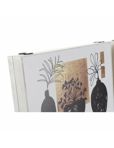 Boîte Décorative DKD Home Decor Blanc Noir Doré Bois MDF Moderne Vase (2 Unités)