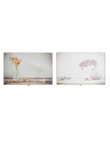 Boîte Décorative DKD Home Decor Jaune Beige Rose Bois MDF Fleurs Vase Compteur (2 Unités)