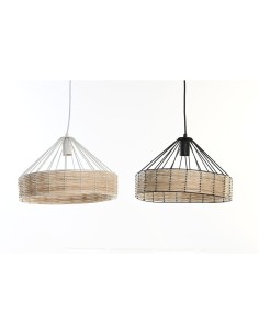 Suspension DKD Home Decor 35 x 35 x 22 cm Noir Métal Rotin 50 W (2 Unités)