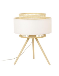 Lampe de bureau DKD Home Decor Marron Polyester Blanc Bambou (36 x 36 x 48 cm)