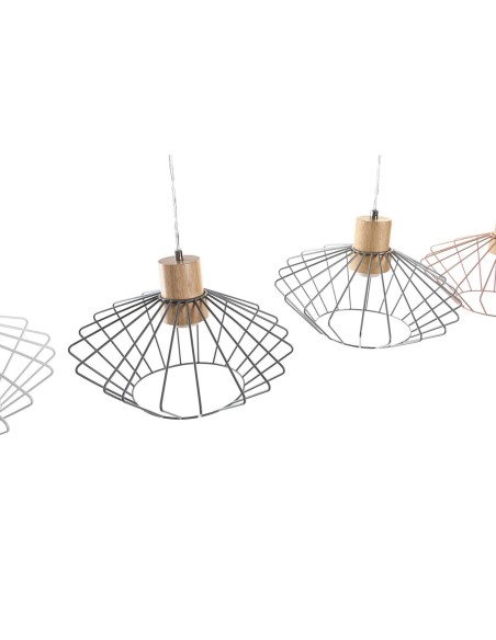 Suspension DKD Home Decor 34 x 34 x 21 cm Argenté Noir Gris Rose Métal Blanc 50 W 60 W Pin