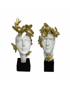 Figurine Décorative DKD Home Decor Blanc Doré Visage 14 x 11 x 32 cm (2 Unités)
