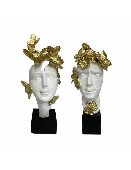 Figurine Décorative DKD Home Decor Blanc Doré Visage 14 x 11 x 32 cm (2 Unités)