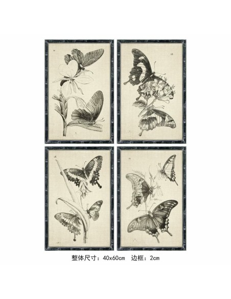 Cadre DKD Home Decor 40 x 2,8 x 60 cm 40 x 60 x 2.8 cm Papillons Cottage (4 Pièces)