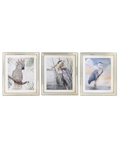 Cadre DKD Home Decor 40 x 1,6 x 60 cm Oiseaux méditerranéen (3 Pièces)