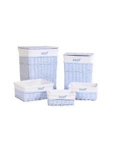 Lot de paniers DKD Home Decor Bleu Celeste osier Enfant 44 x 34 x 56 cm (5 Pièces)