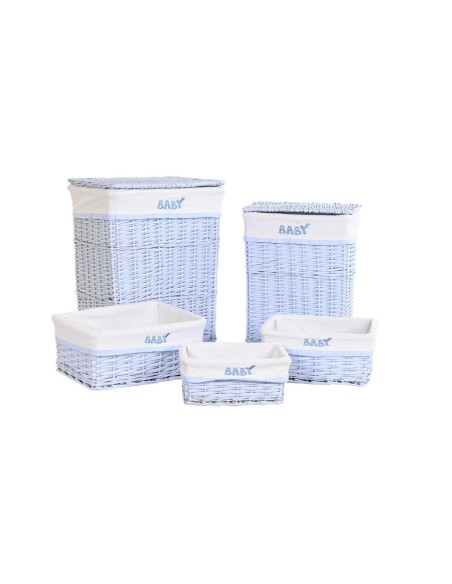 Lot de paniers DKD Home Decor Bleu Celeste osier Enfant 44 x 34 x 56 cm (5 Pièces)