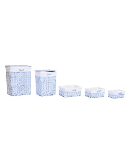 Lot de paniers DKD Home Decor Bleu Celeste osier Enfant 44 x 34 x 56 cm (5 Pièces)