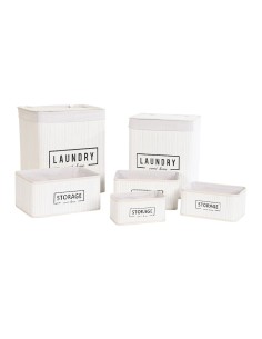 Lot de paniers DKD Home Decor Blanc Bambou 40 x 30 x 46 cm (5 Pièces)