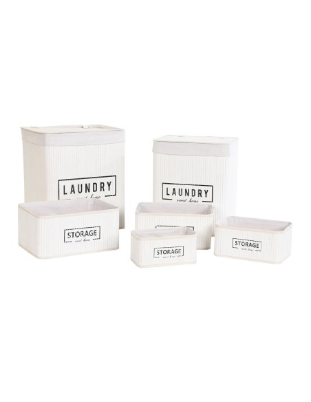 Lot de paniers DKD Home Decor Blanc Bambou 40 x 30 x 46 cm (5 Pièces)