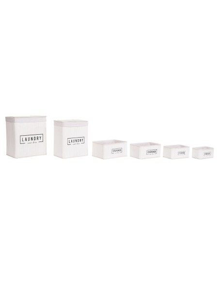 Lot de paniers DKD Home Decor Blanc Bambou 40 x 30 x 46 cm (5 Pièces)