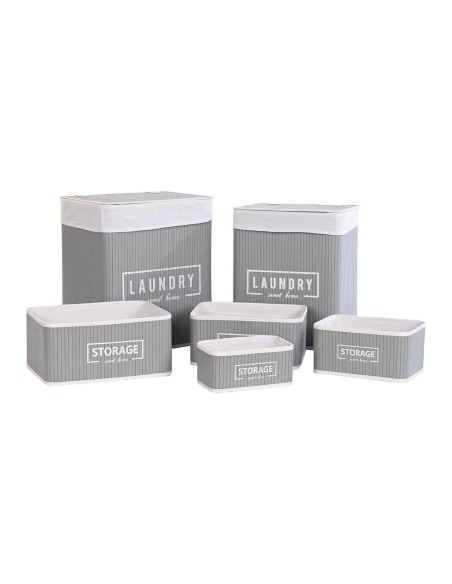 Lot de paniers DKD Home Decor Gris foncé Bambou 40 x 30 x 46 cm (5 Pièces) (6 Pièces)