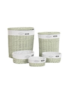 Lot de paniers DKD Home Decor Vert osier 51 x 37 x 56 cm (5 Pièces)