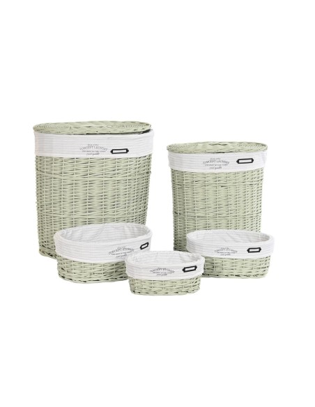Lot de paniers DKD Home Decor Vert osier 51 x 37 x 56 cm (5 Pièces)