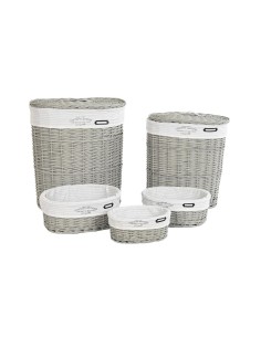 Lot de paniers DKD Home Decor Blanc Gris osier 51 x 37 x 56 cm 52 x 38 x 57 cm (5 Pièces)