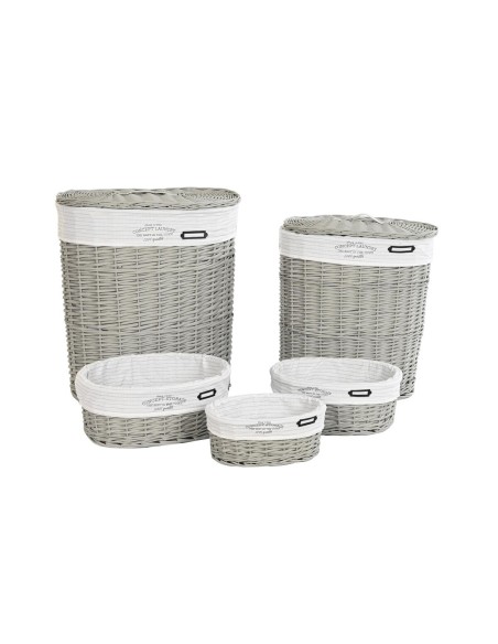 Lot de paniers DKD Home Decor Blanc Gris osier 51 x 37 x 56 cm 52 x 38 x 57 cm (5 Pièces)