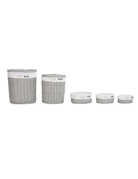 Lot de paniers DKD Home Decor Blanc Gris osier 51 x 37 x 56 cm 52 x 38 x 57 cm (5 Pièces)