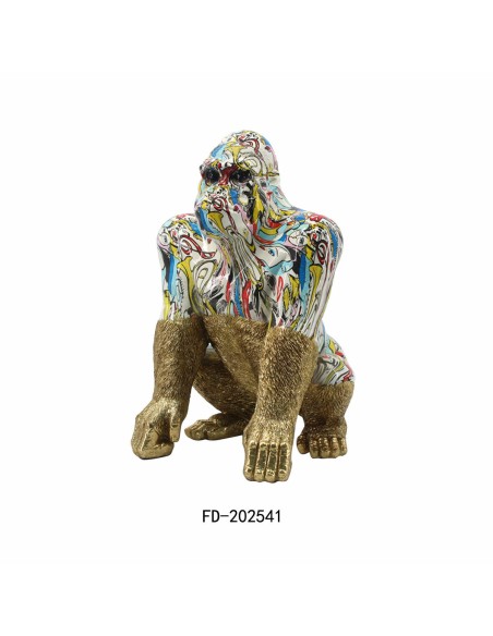 Figurine Décorative DKD Home Decor 28,5 x 26,5 x 41 cm Doré Multicouleur Gorille