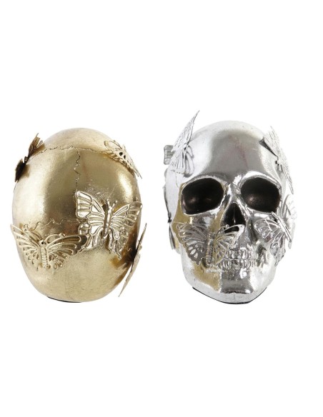 Figurine Décorative DKD Home Decor Doré Argenté Crâne 16,5 x 10,5 x 11,5 cm (2 Unités)