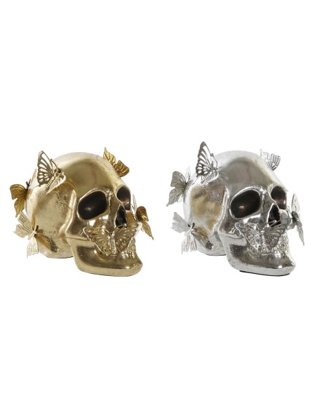 Figurine Décorative DKD Home Decor Doré Argenté Crâne 16,5 x 10,5 x 11,5 cm (2 Unités)