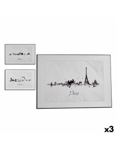 Cadre Ville Noir Blanc Contre-plaqué (81,5 x 3 x 121 cm) (3 Unités)