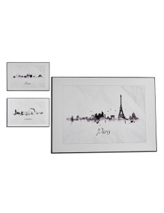 Cadre Ville Noir Blanc Contre-plaqué (81,5 x 3 x 121 cm) (3 Unités) 2