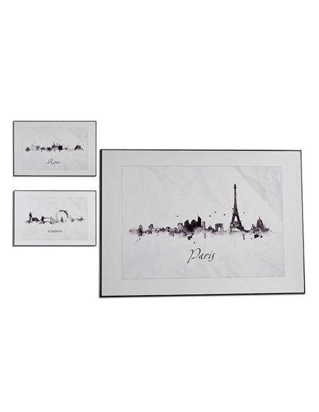 Cadre Ville Noir Blanc Contre-plaqué (81,5 x 3 x 121 cm) (3 Unités)