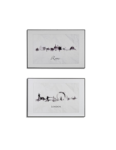 Cadre Ville Noir Blanc Contre-plaqué (81,5 x 3 x 121 cm) (3 Unités)
