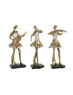Figurine Décorative DKD Home Decor Musique 20 x 12 x 41,5 cm Ballerine Doré Romantique (3 Unités)