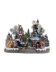Décorations de Noël DKD Home Decor Ville Lumière LED Résine PVC (47 x 36 x 34 cm)