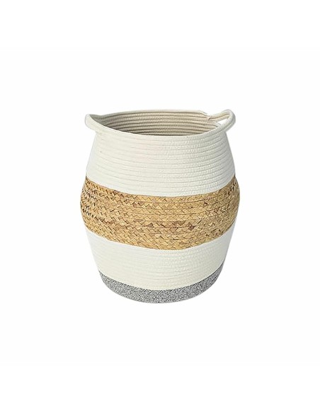 Panier DKD Home Decor Blanc Naturel Aluminium Fibre naturelle 30 x 30 x 40 cm